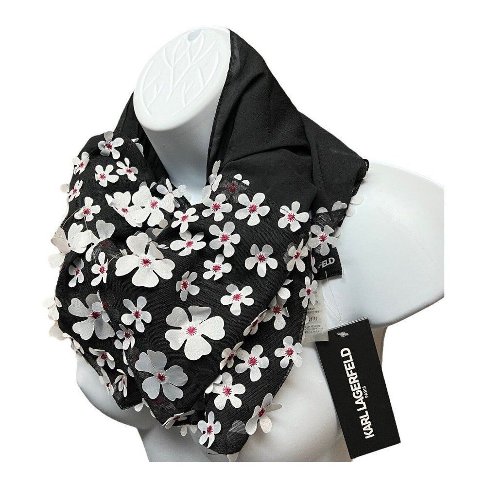 Karl Lagerfeld Paris WMNS Scarf Floral 3D Spring Novelty lightweight Mesh White